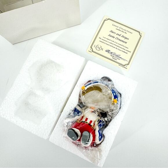 Vintage Lenox Stars and Stripes‎ Santa Ornament Patriotic Peace on Earth 2002 - Picture 5 of 7